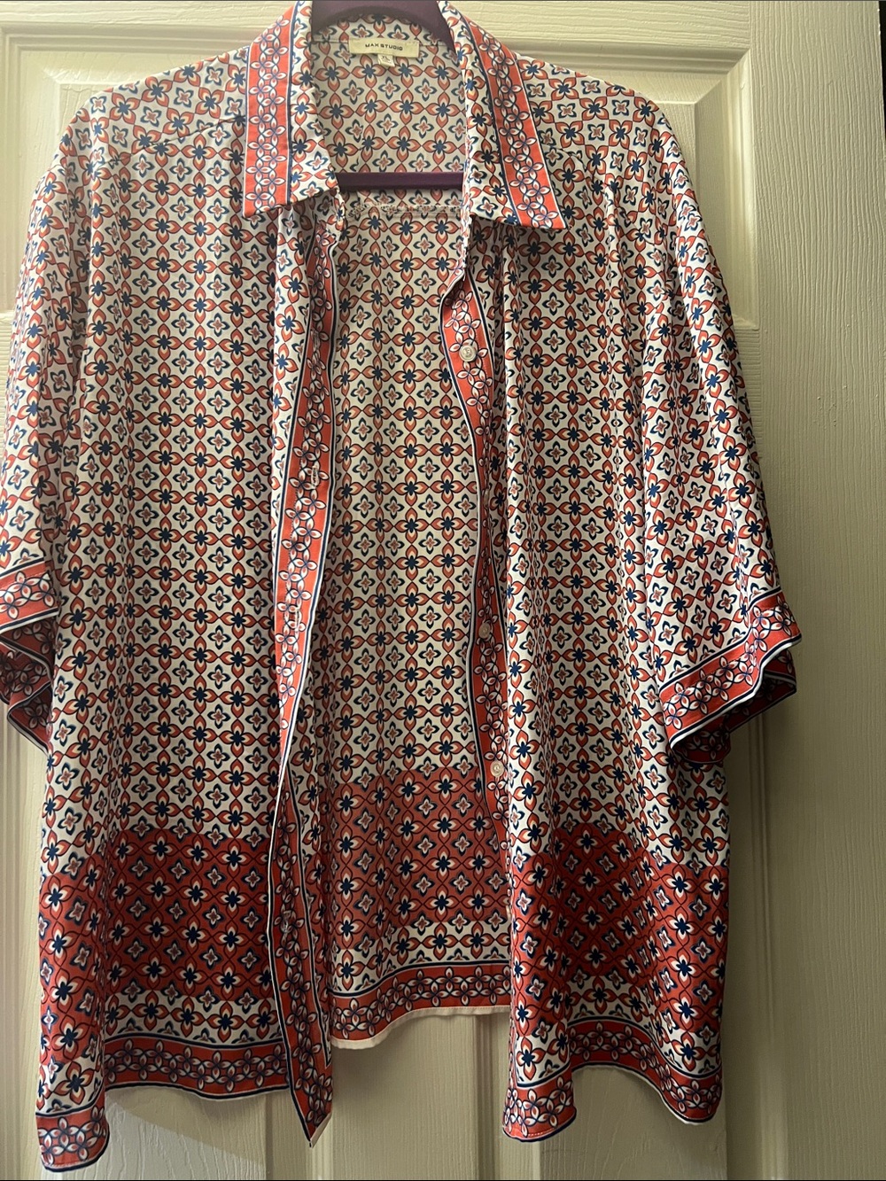 Max Studio Red & White Short-Sleeve Printed Shirt Jacket